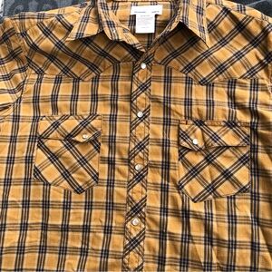Mens Wrangler orange brown plaid XL shirt western rodeo cowboy